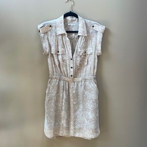 Tan and cream silk button down dress, Madewell, size 0
